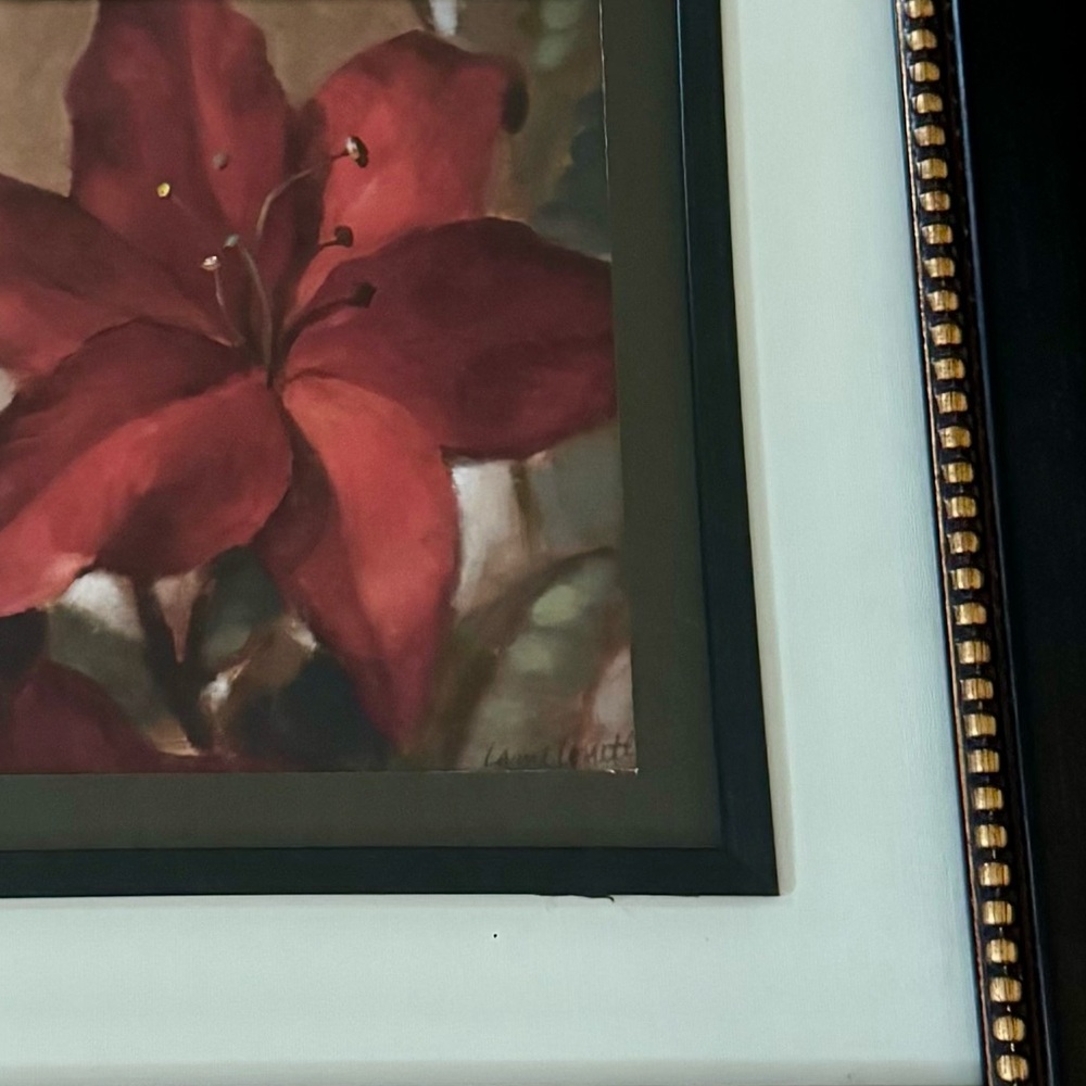 Framed Red Lily Floral Art Print in Decorative Black & Gold Frame - Picture 6 of 8